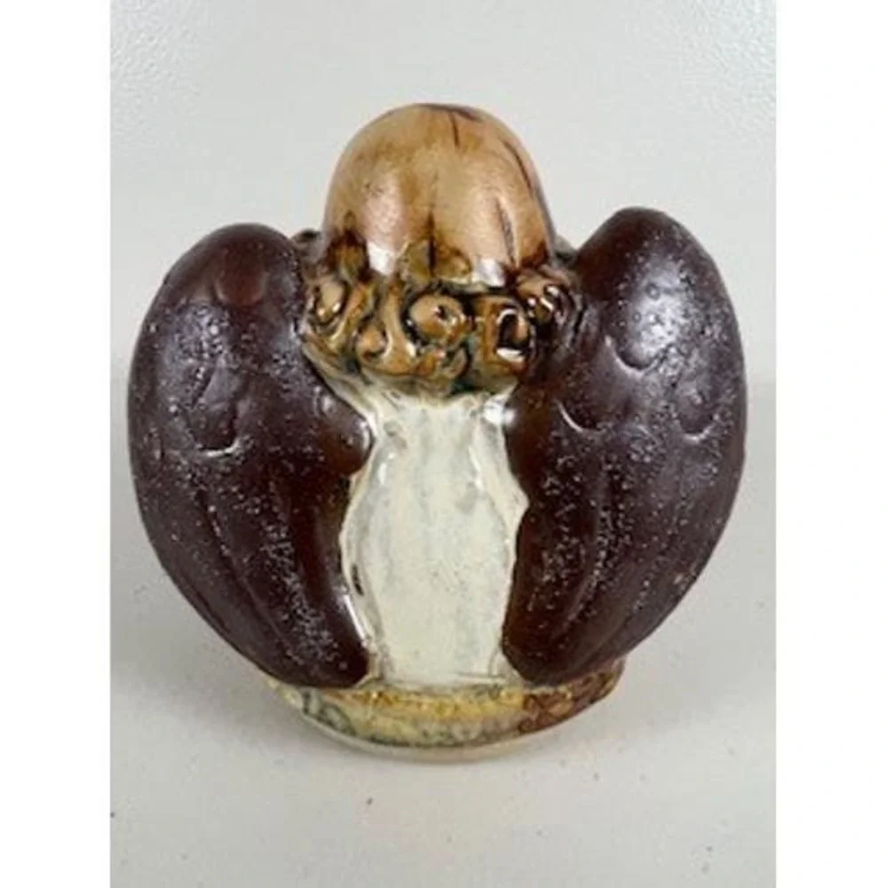 Pottery Prayer Angel Drip Glaze Rustic Christmas Cream Beige